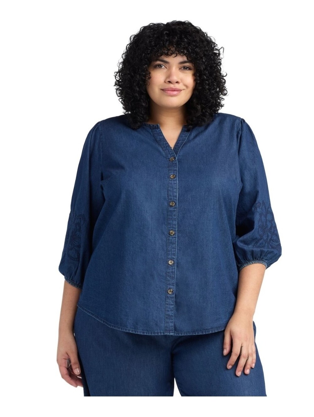 AB Studio Studio Three Quarter Blouson Sleeve Tie Front Top Women's Blue Size M